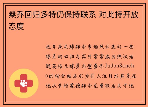 桑乔回归多特仍保持联系 对此持开放态度